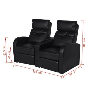 Fotoliu rabatabil cu 2 locuri, piele artificială, negru - Img 6