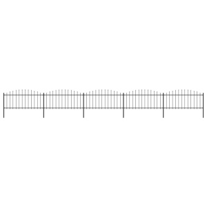 Gard de grădină cu vârf suliță, negru, (0,5-0,75) x 8,5 m, oțel