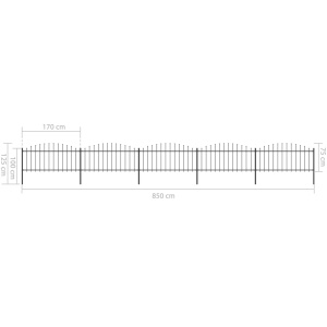 Gard de grădină cu vârf suliță, negru, (0,5-0,75) x 8,5 m, oțel - Img 5