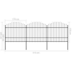 Gard de grădină cu vârf suliță, negru, (1,5-1,75)x5,1 m oțel - Img 5