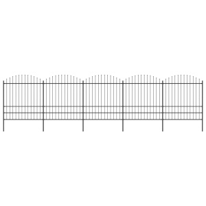 Gard de grădină cu vârf suliță, negru, (1,75-2) x 8,5 m oțel