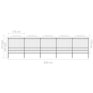 Gard de grădină cu vârf suliță, negru, (1,75-2) x 8,5 m oțel - Img 5