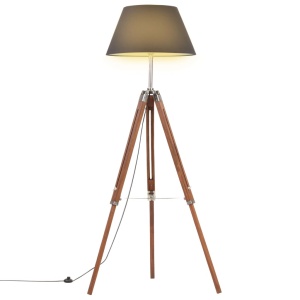 Lampă de podea trepied maro miere și negru 141 cm lemn de tec - Img 2
