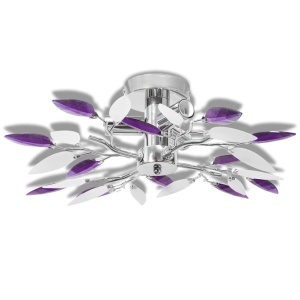 Lustră cristale acrilice formă de frunze albe și violet pt becuri E14 - Img 2