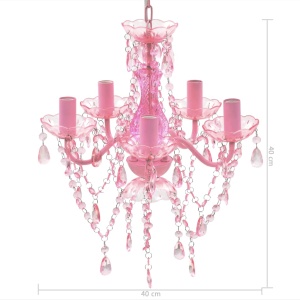 Lustră roz de cristal artificial cu 5 becuri - Img 11