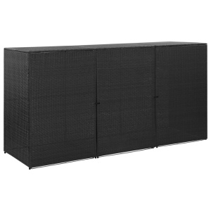 Magazie de pubele triplă, negru, 229 x 78 x 120 cm, poliratan