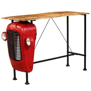 Masă bar, stil tractor, lemn masiv mango, roșu, 60x150x107 cm - Img 11