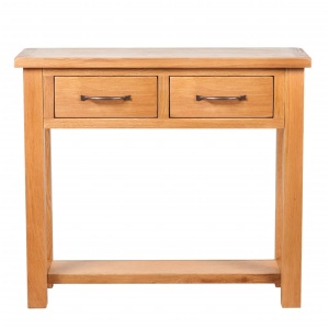 Masă consolă cu 2 sertare, 83x30x73 cm, lemn masiv de stejar - Img 3