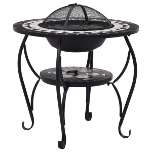Masă cu vatră de foc, mozaic, negru și alb, 68 cm, ceramică - Img 2