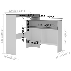 Masă de bar cu 2 blaturi, alb și gri, 130x40x120 cm - Img 9