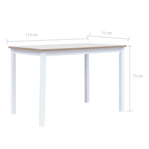 Masă de bucătărie alb și maro 114x71x75 cm lemn masiv de hevea - Img 5