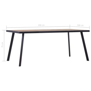 Masă de bucătărie, lemn deschis &amp; negru, 200 x 100 x 75 cm, MDF - Img 5