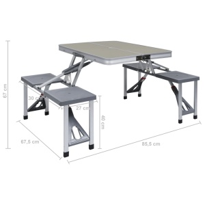Masă de camping pliabilă cu 4 scaune, oțel și aluminiu - Img 9