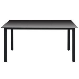 Masă de grădină, negru, 150 x 90 x 74 cm, aluminiu și sticlă - Img 2