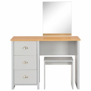 Masă de toaletă cu oglindă și taburet, gri, 104x45x131 cm - Img 4