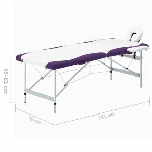 Masă pliabilă de masaj, 2 zone, alb și violet, aluminiu - Img 9