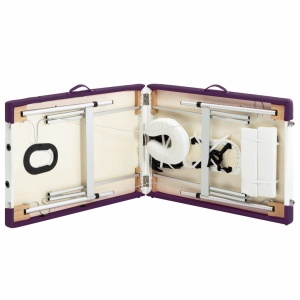 Masă pliabilă de masaj, 2 zone, alb și violet, aluminiu - Img 5