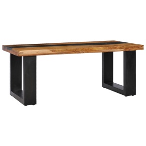 Măsuță de cafea 100x50x40cm lemn masiv de tec și piatră de lavă - Img 11