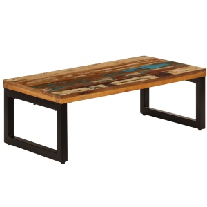 Măsuță de cafea, 110x50x35 cm, lemn masiv reciclat și oțel - Img 12