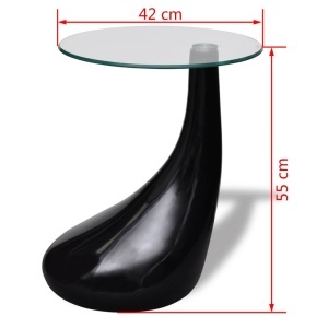 Măsuță de cafea cu blat rotund din sticlă, negru lucios - Img 6