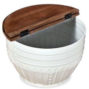 Măsuță de cafea in formă de butoi Lemn masiv reciclat Alb - Img 3