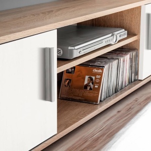 Mobilier sufragerie spațiu TV, lumini LED, Stejar Sonoma și Alb - Img 8