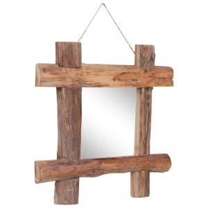 Oglindă cu ramă bușteni, natural, 50x50 cm, lemn masiv reciclat - Img 5