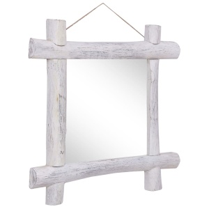 Oglindă cu ramă din bușteni alb 70 x 70 cm lemn masiv reciclat - Img 3