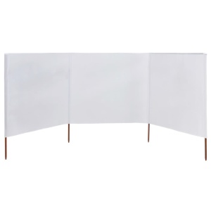Paravan anti-vânt cu 3 panouri, alb nisipiu, 400x80 cm, textil - Img 3