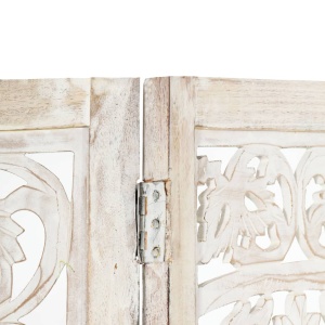 Paravan cameră sculptat manual 3 panouri alb 120x165 cm mango - Img 3