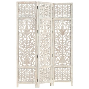 Paravan cameră sculptat manual 3 panouri alb 120x165 cm mango - Img 5