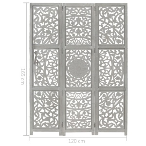 Paravan cameră sculptat manual 3 panouri gri 120x165 cm mango - Img 9
