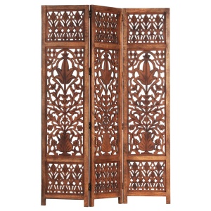 Paravan cameră sculptat manual 3 panouri maro 120x165 cm mango - Img 7