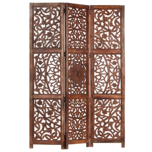Paravan cameră sculptat manual 3 panouri maro 120x165 cm mango - Img 7