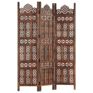 Paravan cameră sculptat manual 3 panouri maro 120x165 cm mango - Img 8