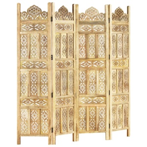 Paravan cameră sculptat manual 4 panouri 160x165 cm mango - Img 6