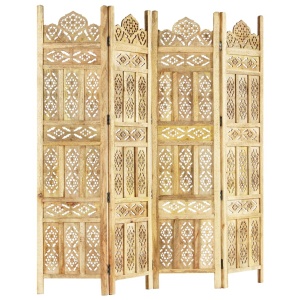 Paravan cameră sculptat manual 4 panouri 160x165 cm mango - Img 10