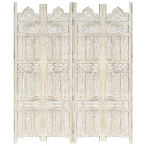Paravan cameră sculptat manual 4 panouri alb 160x165 cm mango