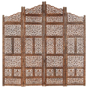 Paravan cameră sculptat manual 4 panouri maro 160x165 cm mango