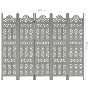 Paravan cameră sculptat manual 5 panouri gri 200x165 cm mango - Img 9