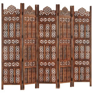 Paravan cameră sculptat manual 5 panouri maro 200x165 cm mango - Img 6