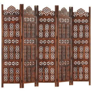 Paravan cameră sculptat manual 5 panouri maro 200x165 cm mango - Img 10