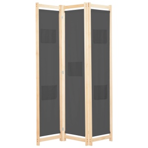 Paravan de cameră cu 3 panouri, gri, 120x170x4 cm, textil