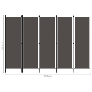Paravan de cameră cu 5 panouri, antracit, 250 x 180 cm - Img 5