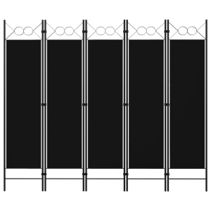 Paravan de cameră cu 5 panouri, negru, 200 x 180 cm
