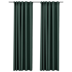 Perdele opace aspect pânză, cârlige, 2 buc. verde, 140x225 cm - Img 2