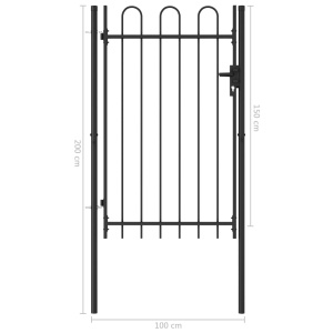Poartă de gard cu o ușă, vârf arcuit, negru, 1 x 1,5 m, oțel - Img 5