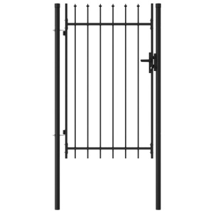 Poartă de gard cu o ușă, vârf ascuțit, negru, 1 x 1,5 m, oțel