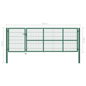 Poartă gard de grădină cu stâlpi, verde, 350 x 100 cm, oțel - Img 5
