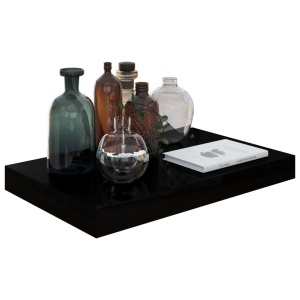 Raft de perete suspendat, negru extralucios, 40x23x3,8 cm, MDF - Img 3